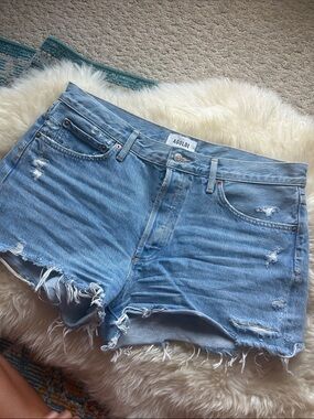 Agolde Light Wash Distressed Denim Cutoff Shorts